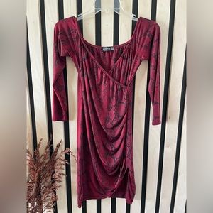 PrettyLittleThing Red Snake Print Ruched Mini Dress, Size 10